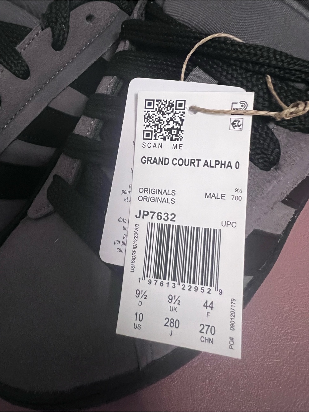 Adidas Grand Court Alpha 0 Men’s Size 10 Grey Suede Sneakers with Black Stripes - Picture 4 of 7